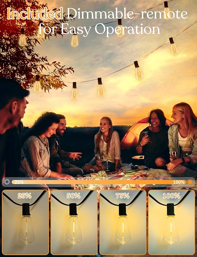 200FT Outdoor Lights for Patio – Dimmable String Lights for Outside with Remote – LED Hanging Lihgts Waterproof Shatterproof ST38 Edison Bulbs for Backyard Cafe Bistro Porch Christmas Party