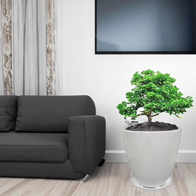 FixtureDisplays® 9.8" Diameter 11" Tall White Plant Pots, Plastic Flower Pots with Drainage Holes and Saucers for Indoor and Outdoor 15747-NF