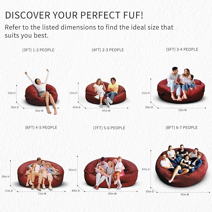 Bean Bag Chair for Adults 5FT,Soft Removable Cover for Teens/Girls Bedroom,Fluffy Giant Round Floor Beanbag Lounger Chairs (No Filler,Claret)