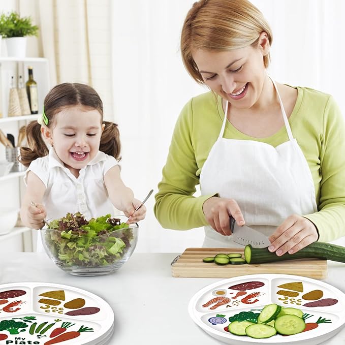 10" 3-Grid Cute Cartoon Portion Control Plate - Melamine, Healthy Nutrition for Weight Loss & Diabetes Management, Ideal for Adults & Teens Kids (1 Pack)