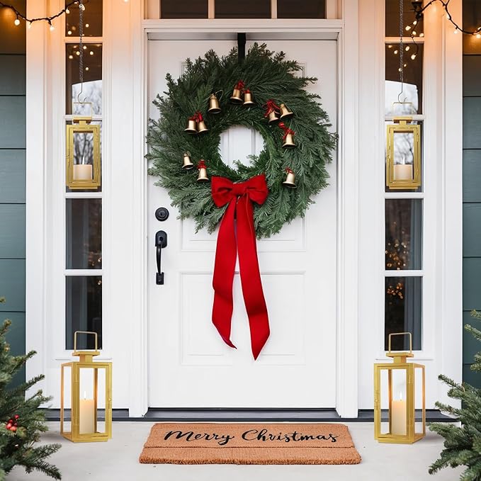 DECORKEY Fall Christmas Golden Decorations for Home, 17''&13'' Metal Candle Lanterns Decorative Outdoor&Indoor, Modern Hanging/Tabletop Candle Holders for Porch Patio Wedding Decor