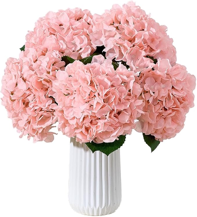 8Pcs Blush Fake Flowers Silk Hydrangea Artificial Flowers Bouquets Faux Hydrangea Stems for Home Table Centerpieces Wedding Party Decoration