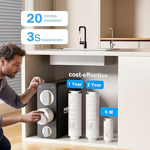 Frizzlife 1200GPD Reverse Osmosis Water Filter, 11-Stage Tankless Reverse Osmosis System, Under Sink RO Water Filtration System, 3:1 Pure to Drain, Smart Faucet, Reduce PFAS TDS, BPA Free, PD1200