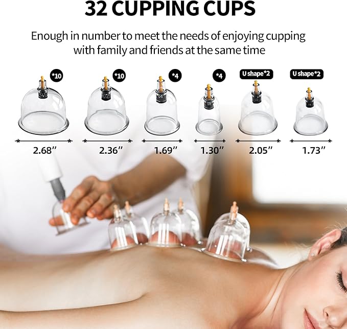 Cupping Kit for Massage Therapy - 32 Cups Professional Chinese Cupping Set with Magnetics, Vacuum Cupping Therapy Set for Cellulite Reduction Muscle Pain Relief with Manual Pump