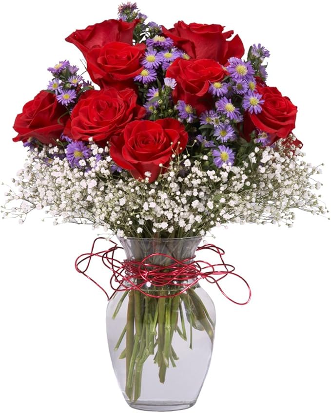 Floral Supply Online - 8" Clear Rose Vase and Flower Guide Booklet - Decorative Glass Flower Vase for Floral Arrangements, Weddings, Home Decor or Office.