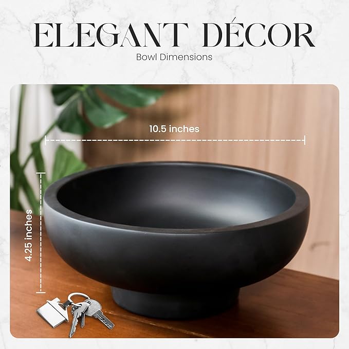 Concrete Fruit Bowl – Large Decorative Pedestal Bowl for Kitchen Counter, Entryway, or Coffee Table – Modern Catch – All Key Bowl – Heavyweight Centerpiece for Home Decor (Concrete)