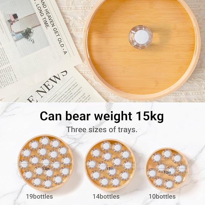 10in Bamboo Lazy Susan Organizer for Countertop and Cabinet with Large and Stable Chassis,Round Rotating Bamboo Tray for Station Organizer,for Kitchen Bathroom Laundry Room (10in)