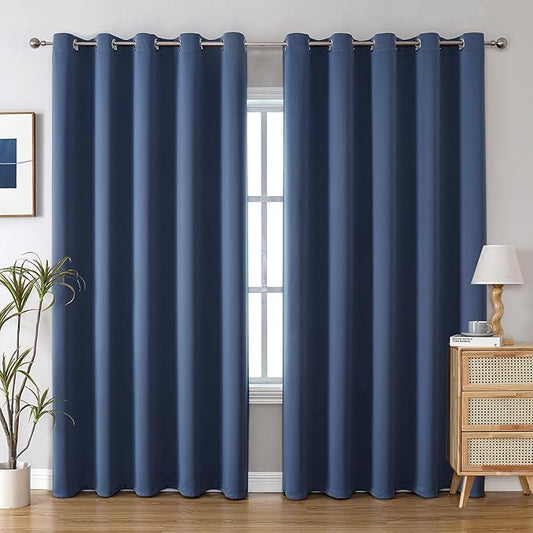 ChrisDowa Blackout Curtains 70 inches Wide for Bedroom - 2 Panels Set Extra Wide Grommet Thermal Insulated Room Darkening Curtains for Living Room (Stone Blue, 70 x 84 Inch)