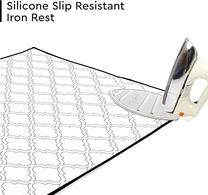 Encasa Homes Ironing Mat/Pad (Large 48"x28") with 3mm Padding & Silicone Iron Rest for Steam Pressing on Tabletop or Bed - Heat Resistant, Portable, Quilting & Travel Blanket - White Tiles