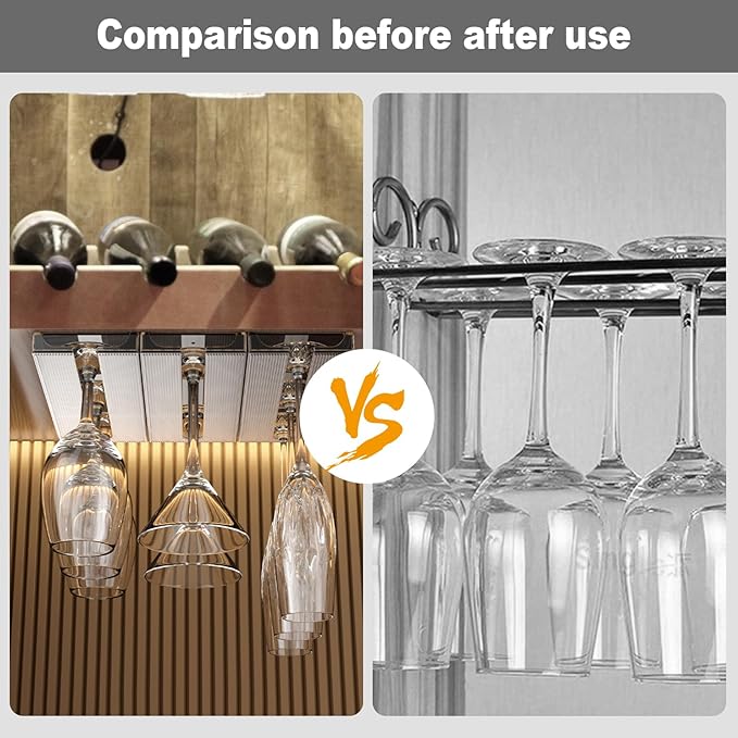 2 Pcs Wine Glass Holder,Stemware Rack Punch-free Hanging Under Cabinet for Bar,Kitchen and Restaurant (Grey)