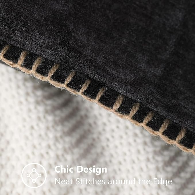 decorUhome Chenille Soft Throw Pillow Covers 22x22 Set of 2, Farmhouse Velvet Neutral Decorative Euro Pillow Covers with Stitched Edge for Couch Sofa Bed Home Decor, Black