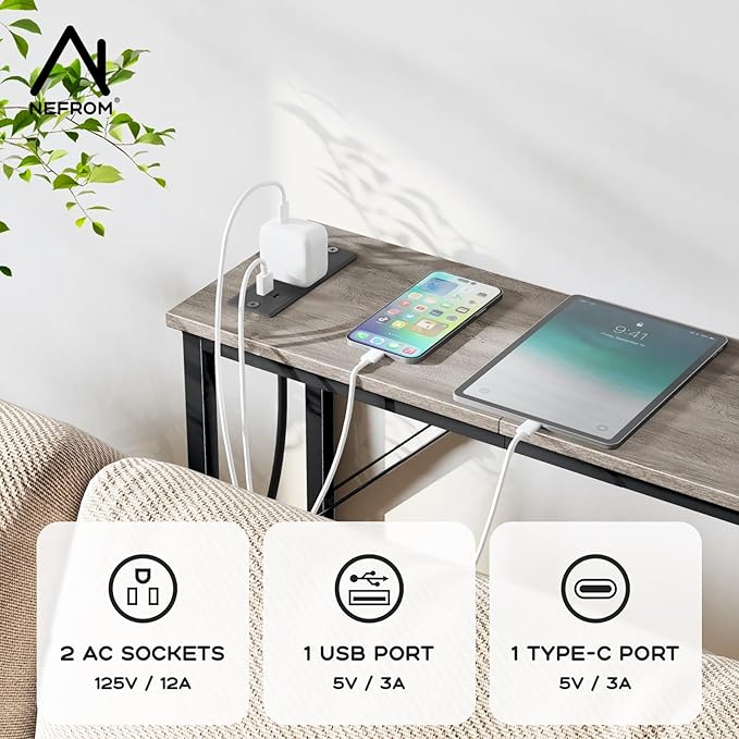 31.5‘’ Console Table, Skinny Entryway Table with Fast-Charging Station, Narrow Long Sofa Table, Behind Slim Couch Table for Entrance, Hallway, Living Room Decor ST-GY80-1