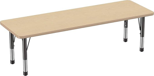 FDP Rectangle Activity School and Classroom Kids Table (24 x 72 inch), Chunky Toddler Legs, Adjustable Table Height 15-24 inches - Maple Top and Maple Edge