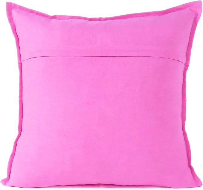 Eyes of India Embroidered Decorative Boho Throw Pillow Cover with Mirrors, Handmade Bohemian Accent Cushion Case for Sofa Couch Bedroom Living Room (Pink, 24" x 24")