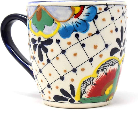 Encantada Handmade Hand-Painted Authentic Mexican Pottery Mugs (1-Pack, Dots & Flowers)