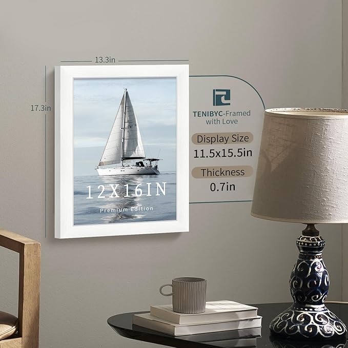 12x16 Picture Frame 3 pk - White Woodgrain, HD Tempered Glass, Wall Gallery Photo Frame