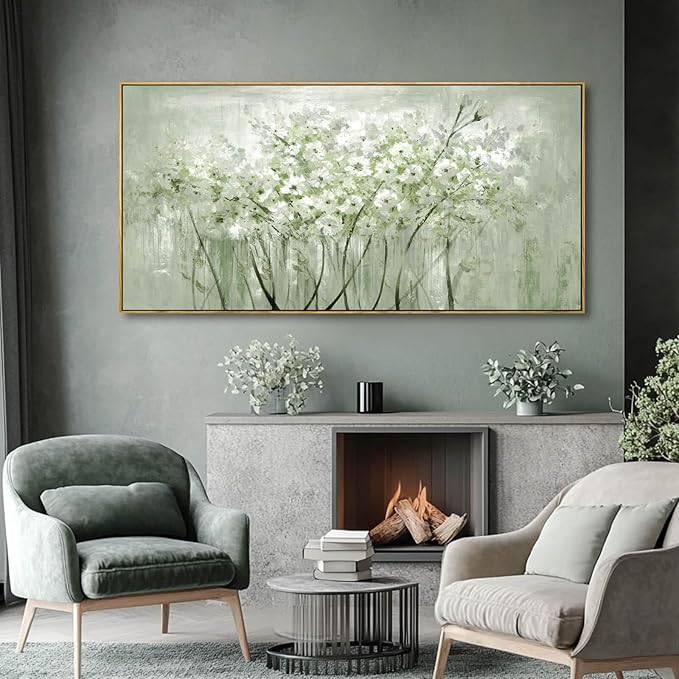 Framed Floral Wall Art Green botanical Canvas 24"x48" Artwork plant print Nature Wall Decor for Home Living Room Bedroom Kitchen Office