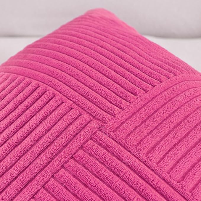 Fancy Homi 2 Packs Hot Pink Decorative Throw Pillow Covers 22x22 Inch for Living Room Couch Bed, Rustic Farmhouse Boho Home Decor, Soft Corss Corduroy Patchwork Accent Square Cushion Case 55x55 cm