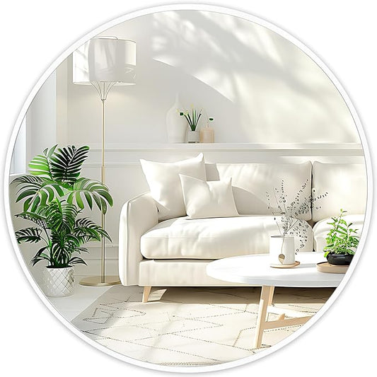 Fabuday White Round Mirror for Wall 20 inch - Circle Mirror for Bathroom, Entryway, Living Room, Hallway, Bedroom Decor, Small Matte Frame Mirrors