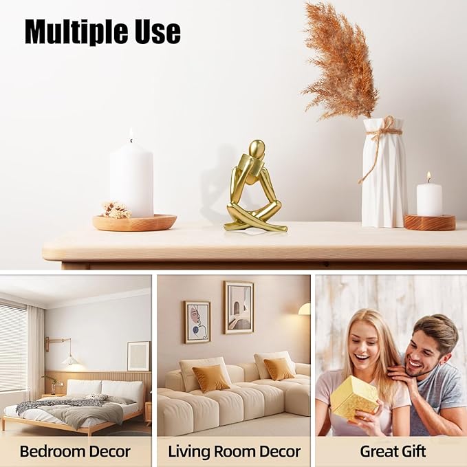 Bookshelf Decor Reading Statue - Abstract Art Thinker Sculpture Bookend for Shelves Aesthetic, Modern Home Decoration Figurine for Living Room Office Shelf Desk Coffee Table Decor(Gold Right)