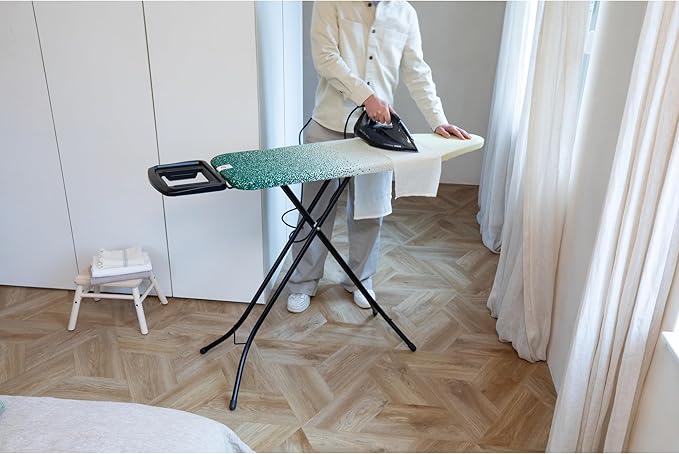 Brabantia - Ironing Board B – Solid Steam Iron Rest – Adjustable Height – Non-Slip Rubber Feet – 100% Fairtrade Cotton Cover with Foam Padding – Foldable – New Dawn – Size B (49 x 15 in)