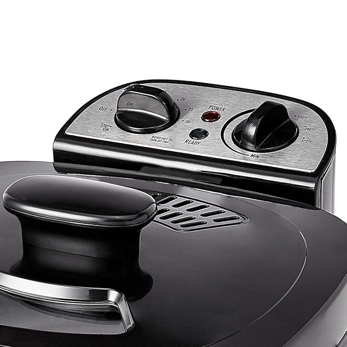 Amazon Basics 2.1-Qt (2.0L) Electric Deep Fryer with 8-Cup Oil Capacity, Timer, Adjustable Temperature, Easy Draining Basket, Viewing Window, 1500W, Black