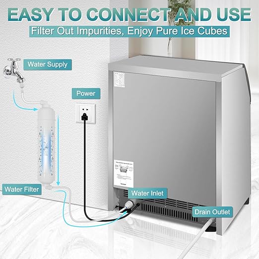 Commercial Ice Maker 260Lbs/24H, Ice Machine 72pcs Ice Cubes, Freestanding Ice Maker Machine with Water Line and Filter, 55Lbs Storage Ice Bin, Stainless Steel Undercounter Ice Maker for Home,Shop,Bar