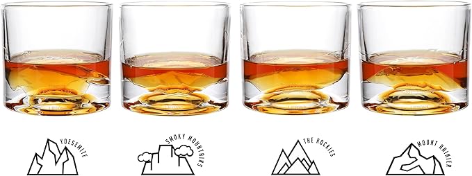 American Peaks Heavy Crystal Whiskey Glasses Gift Set of 4, Thick Freezable Bourbon Glass 1lb Each, Premium Whiskey Gifts for Men, Frozen Crystal Chills Cocktails, 10 oz
