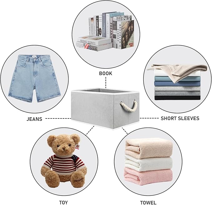 Closet Storage Bins, Linen Closet Organizers and Storage Basket for Shelves, Collapsible Shelf Baskets for Organizing Shelves, Bedroom Clothes Basket, Gray, 3 Pack