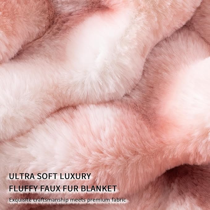 Cozy Faux Fur Throw Blanket for Couch-Warm Fuzzy Throw Blanket, Soft Plush Thick Bubble Blankets for Bedroom and Living Room, Furry Luxury Blanket, 60 x 80, Tie-Dye Pink