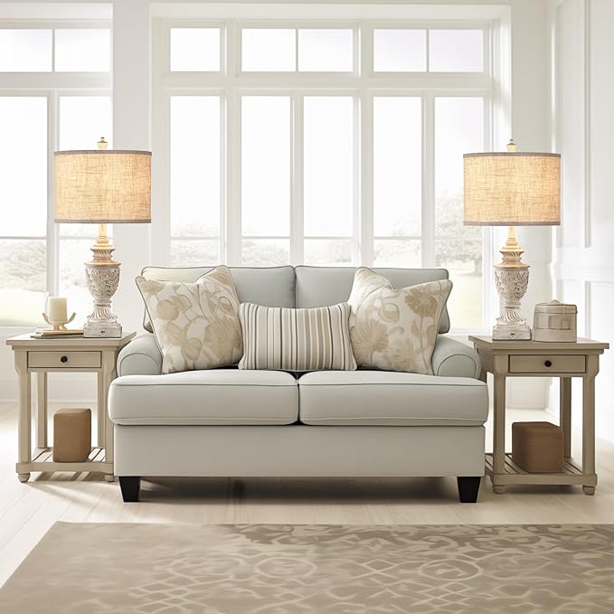 Farmhouse 3-Way Dimmable Touch Table Lamp Set of 2 for Bedroom Living Room with USB A+C Charging Ports 27" Tall Rustic Traditional Nightstand Bedside Lamps White End Table Lamp (2 Bulbs Included)