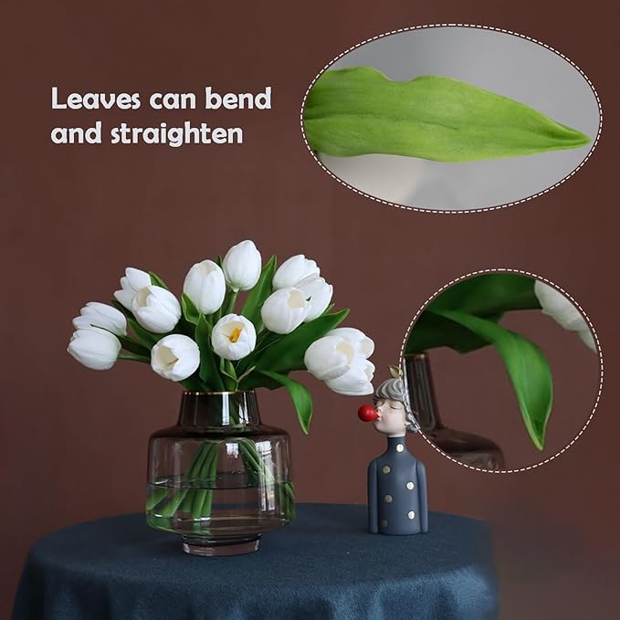 Buart White Flowers Artificial Luxury Big Tulip Valentine's Day Mother's Day Easter Home Kitchen Wedding Decorations(11pcs)