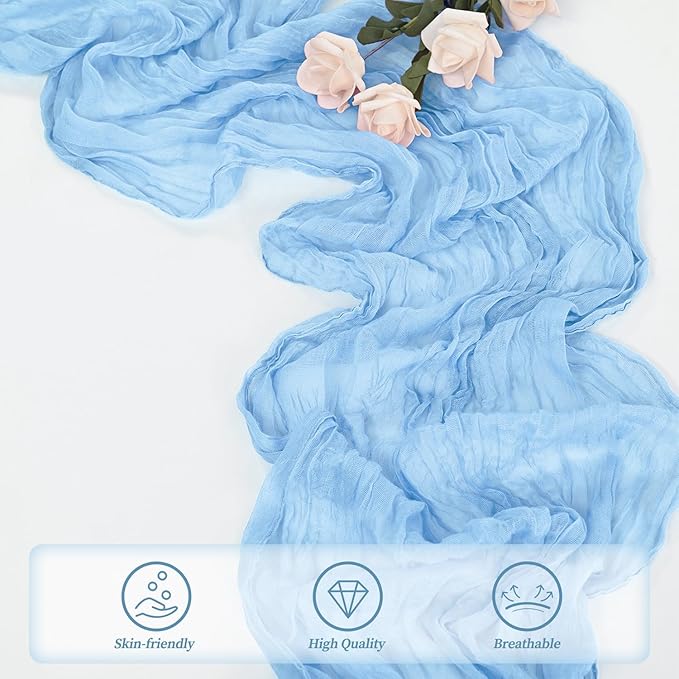 6 Pack Baby Blue Cheesecloth Table Runner 20 x 120 Inch Long Rustic Gauze Cheese Cloth Table Runner for Wedding 10FT Bridal Baby Shower Table Decorations Boho Fabric Sheer Birthday Party Table Decor