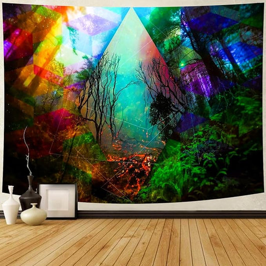 Delur Forest Tapestry Tree of Life Tropical Rainforest Tapestry Wall Hanging Colorful Nature Landscape Mystical Psychedelic Spiritual Headboard for Bedroom Living Room Home Decor (59.1" x 78.7")