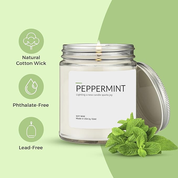 1OAK Soy Wax Scented Candles - Peppermint Candle - Scented Candles for Home (7oz.)