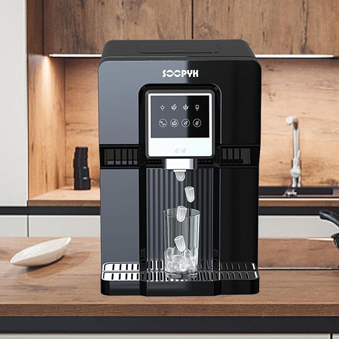 Countertop Bottleless Water Cooler Dispenser and Ice Maker with Water Line 17 lbs Daily Capacity Black(NO HOT Water/NO Filters)