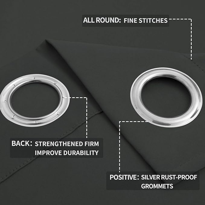 Easy-Going Blackout Curtains for Bedroom, Solid Thermal Insulated Grommet and Noise Reduction Window Drapes, Room Darkening Curtains for Living Room, 2 Panels (52x108 in,Dark Gray)