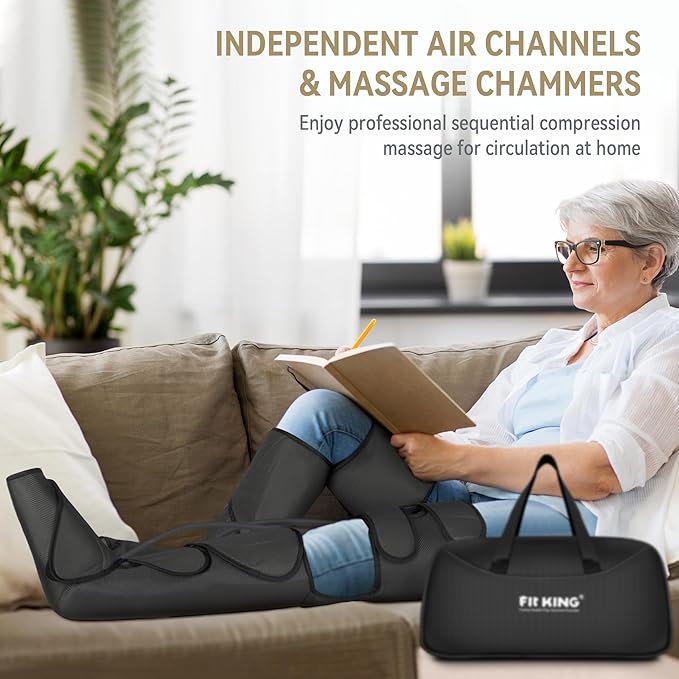 FIT KING Foot and Leg Massager for Circulation and Relaxation with Hand-held Controller 3 Modes 3 Intensities Helpful for Vericose Veins, Cramps, Swelling and Edema - Gift for Mom Wife Family