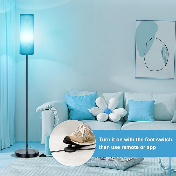 FRIDEKO HOME Floor Lamp for Bedroom, Tall Standing Lamps for Living Room, Modern Corner Floor Lamps for Living Room, 3CCT&Brightness Dimmable, 800 LM, RGB Smart Bulb, Foot Switch, Turquoise Lampshade
