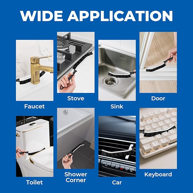 Crevice Cleaning Brushes, Serrated Cleaner Scrub Brush Tool for Hard to Reach Tight Space, Home Essentials, Cleaning Supplies for Shower, Bathroom, Kitchen, Toilet, Window (3, Black)