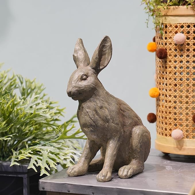 DiliComing Grey Resin Rabbit Garden Statue - Large Garden Statues for Home Yard Decor Garden Statues for Outside Balcony Bunny Decor for Garden Gifts 9 × 5 × 12 Inch