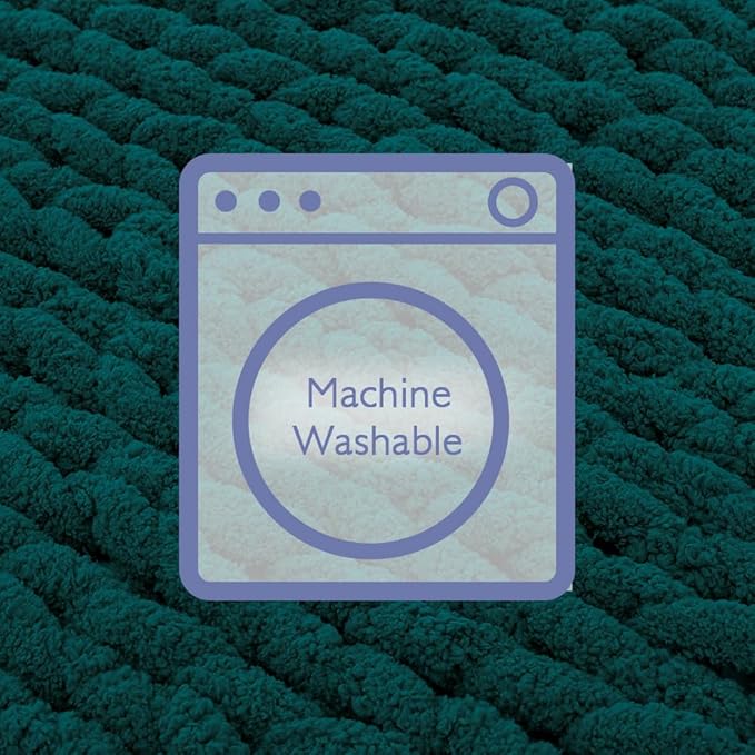 Bigacogo Chunky Knit Throw Blanket for Couch, 40x60 inches, 100% Hand Knitted with Thick Jumbo Chenille Yarn, Cozy Soft Large Rope Knot Cable Crochet Blankets for Sofa Bed Living Room, Dark Green