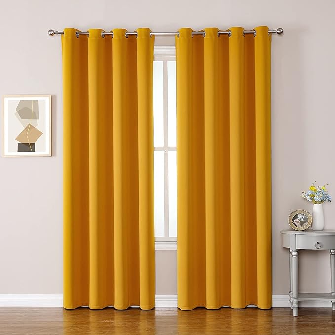ChrisDowa Room Darkening Curtains 102 Inches Long 2 Panels Set for Living Room, Grommet Thermal Insulated Blackout Curtains for Bedroom (Mustard Yellow, 52 x 102 Inch)