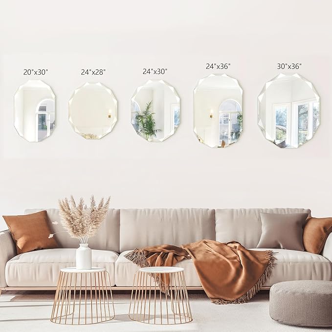 Bathroom Mirrors for Over Sink, Round Frameless Mirrors for Wall, 20x30 Inch Beveled Bathroom Mirror, Bathroom Vanity Circle Mirror for Bedroom Living Room Entryway Home Decor