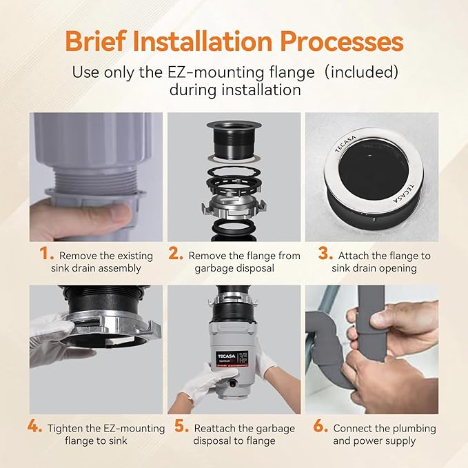 Garbage Disposal, TECASA 1/2 HP Pro Food Waste Coutinuous Feed, Garbage Disposals with Stopper Power Cord, Stainless Steel Grinding System for Kitchen Sink - HyperCrush 50 PRO