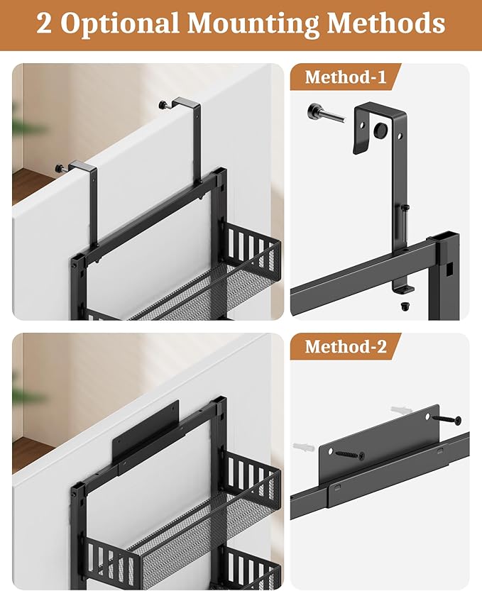 8-Tier Over the Door Pantry Organizer, Large Metal Door Spice Rack with Adjustable Basket, 2 in 1 Wall Mount or Hanging Heavy-Duty Pantry Door Storage Shelf for Kitchen and Bathroom, Black