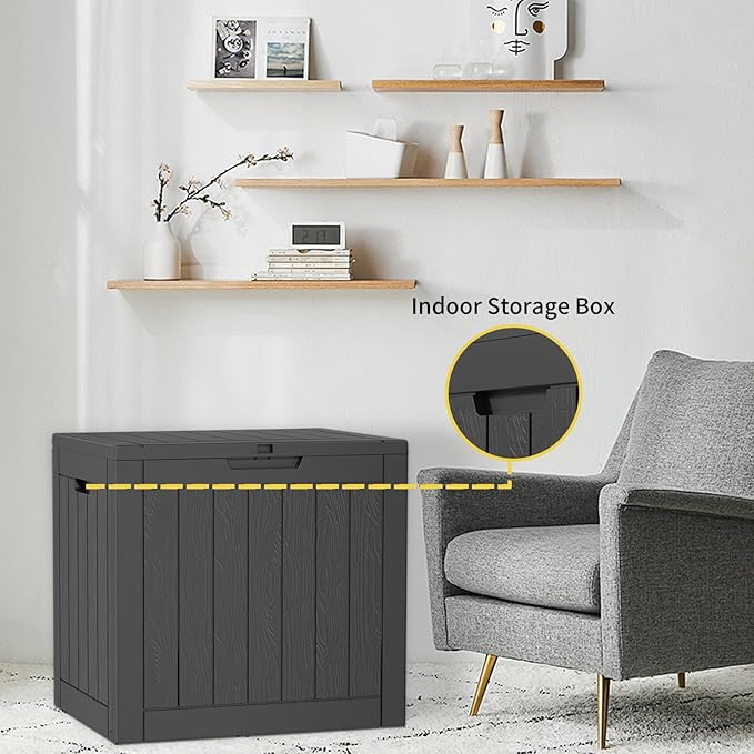 36 Gallon Outdoor Deck Box,Storage Lockable Waterproof Patio Furniture,Garden Tools,Cushions,Pool Accessories Outside Storage Resin Box(Black)