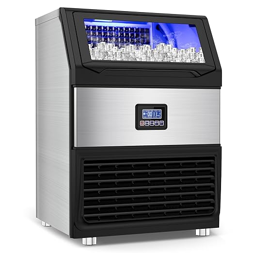 Commercial Ice Maker Machine 300LBS/24H with 75LBS Storage Bin, Stainless Steel Undercounter/Freestanding Ice Maker Machine for Home Bar Outdoor, 108PCS Ice Cubes Ice Machine, Self Cleaning