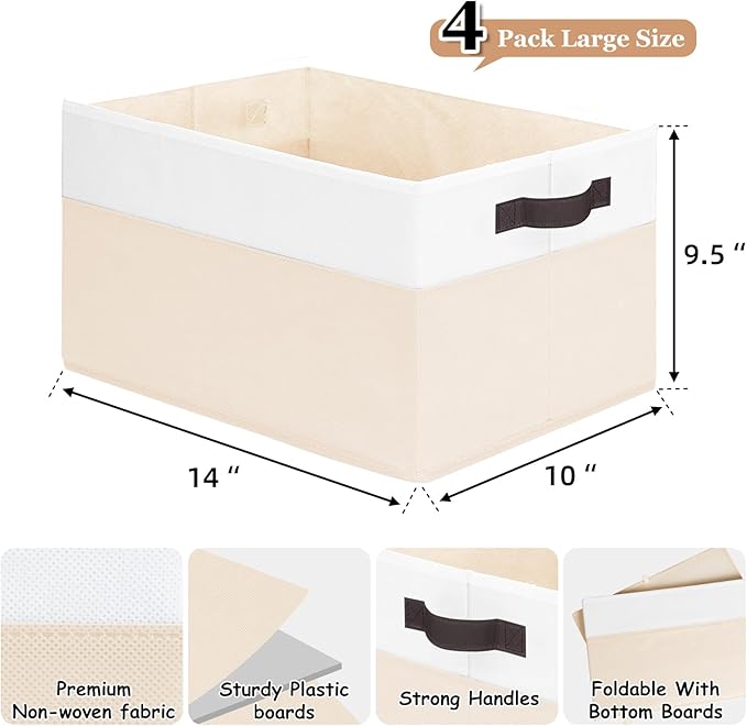 Criusia 4 Pack Baby Clothes Organizer Bins, Fabric Collapsible Storage Baskets with Handles, Odorless Storage Bins for Toy Clothes Nursery Kids Room Playroom Classroom (14L*10W*9.5H)