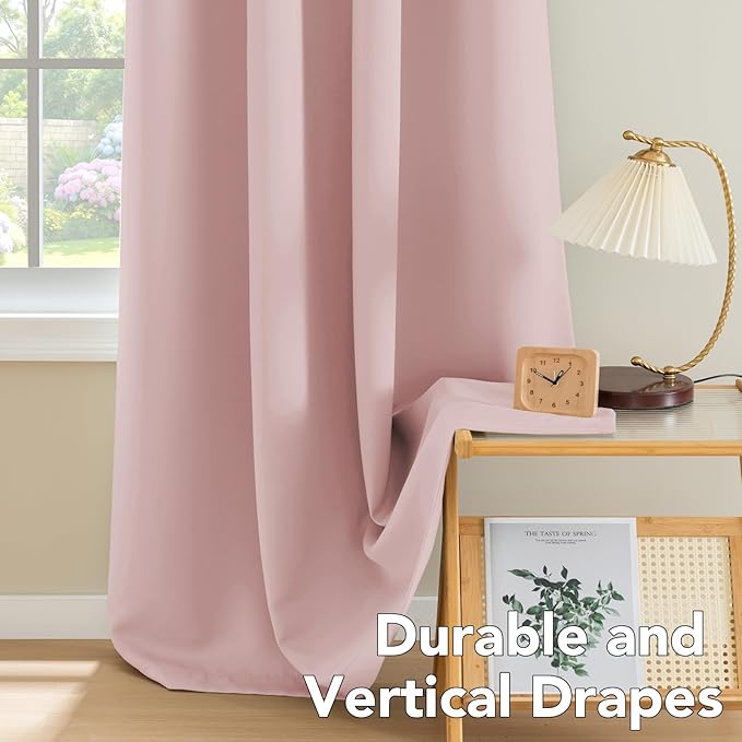 H.VERSAILTEX Blackout Curtains for Bedroom Thermal Insulated Room Darkening Living Room Curtains 63 Inch Long Grommet Privacy Protection Window Curtain Panels/Drapes for Nursery, 2 Panels, Baby Pink